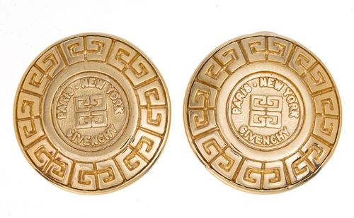 Givenchy (French, 1952) Vintage Gold Tone Earrings 2 Pcs. Dia. 1''