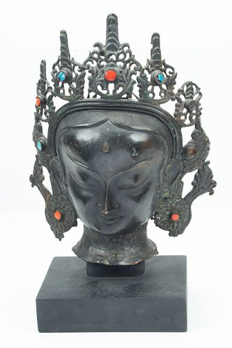 Indian Bronze With Enamel Sculpture, H 14", W 11", Bhramari Goddess