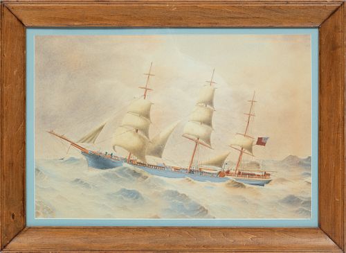 Harold Percival (British, 1868-1914) Water Color And Gouache On Paper,  1886, H 15'' W 22'' "Tall Ship Barossa"