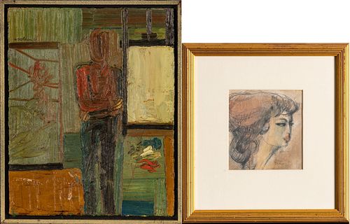 Gene Szafran (Detroit, MI, 1941-2011) Oil On Canvas And Pastel Drawing, 1961 And 1959, 2 pcs