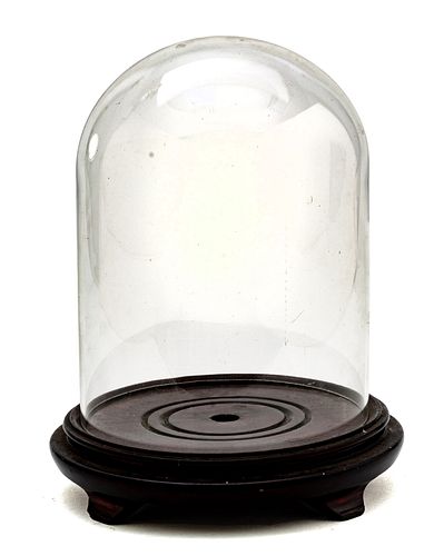 Glass Dome And Wooden Stand, H 9'' Dia. 6.5''