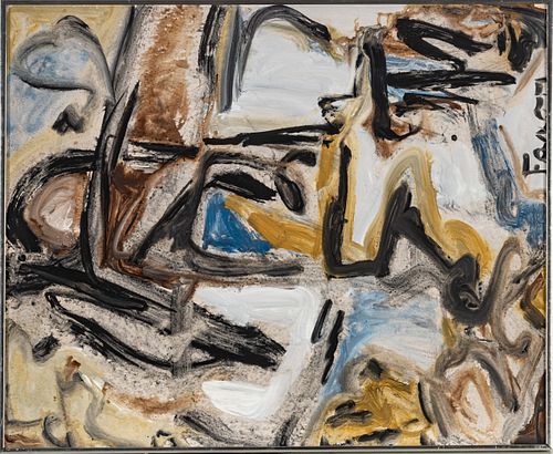 Jack Faxon (American, 1936-2020), Gouache On Masonite,  H 30", W 25", Black, Brown, And White Abstract