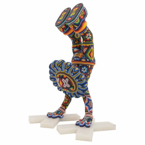CHROMA a.k.a. RICK WOLFRYD, Hand Stand Man, Firmada y fechada 2022 en la base, Impresión 3D con chaquiras, 51 x 35 x 22 cm, Certificado