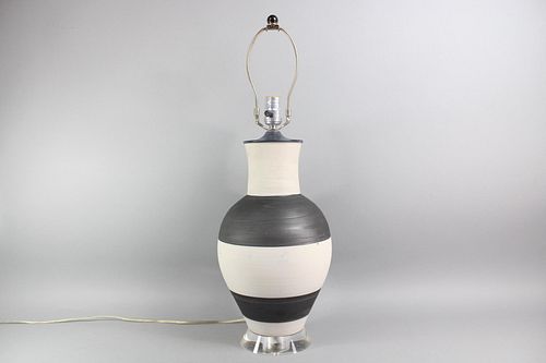 Mid-Century Thick Striped Ceramic Lucite Table Lamp