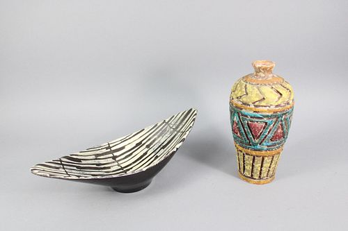 Lot of 2 Mid-Century Modern Art Pottery; Bitossi Lava Glaze Vase