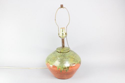Terra Cotta Studio Pottery Table Lamp, Drip Glaze