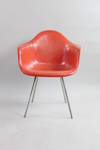Herman Miller Red Eames Fiberglass Arm Chair, Dated 1957