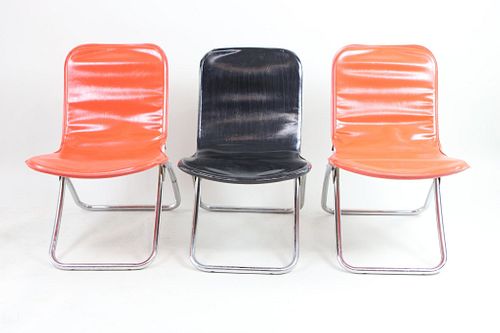 Set of 3 Vinyl and Chrome Pop Art Folding Chairs by Samsonite