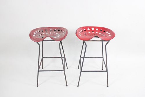 Pair of Bar Stools with Red Tractor Seats