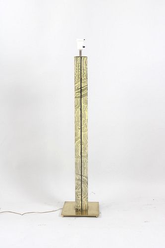 Mid-Century Modern Brass Column Floor Lamp, Faux Grain Painted
