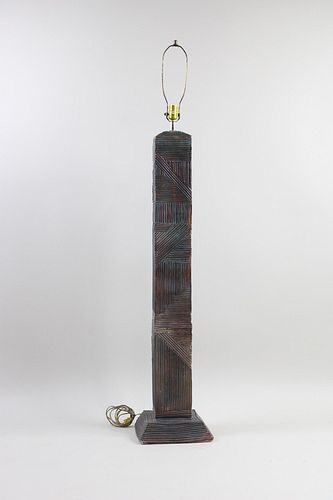 Mid-Century Modern Ceramic Floor Lamp, Textured Bamboo Split Reed Style