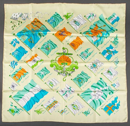 Hermes "Pavois" Square Silk Twill Scarf