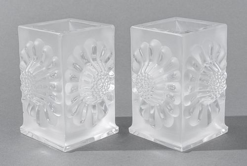 Lalique "Parquette" Bud Vases, Pair