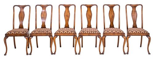 Queen Anne Style Walnut Dining Chairs, 6