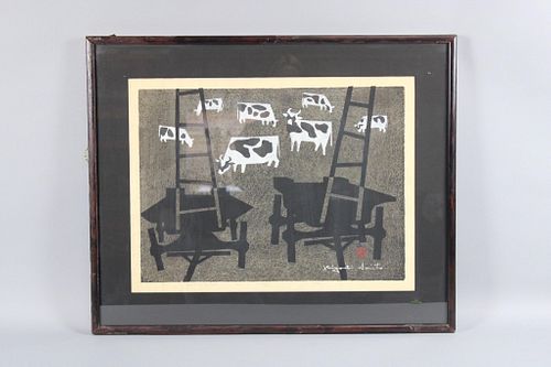 Kiyoshi Saito "Hokkaido" Woodblock Framed Signed Print, 1961