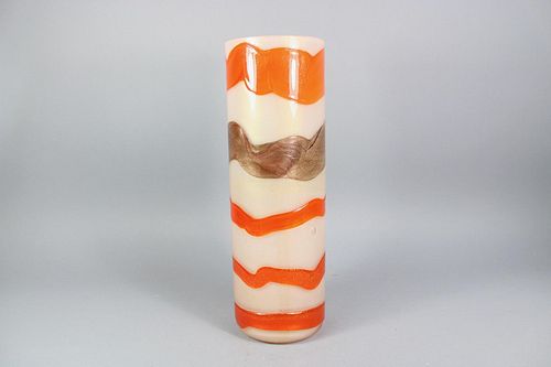 Mid-Century Modern Murano White, Orange & Brown Vase