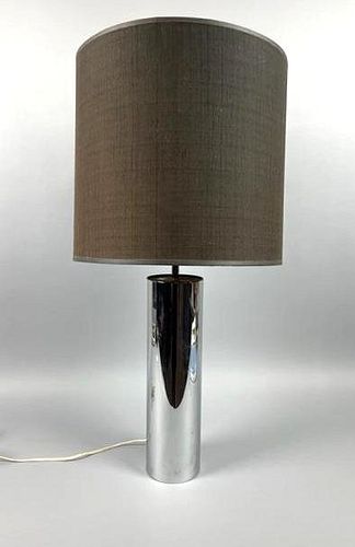 Mid-Century Modern Tubular Chrome Lamp & Black Shade