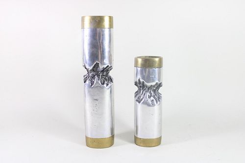 Pair of David Marshall Mixed Metal Brutalist Candle Holders