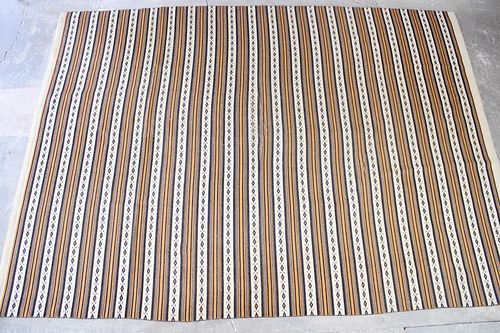 Striped Ikat Mid-Century Modern Kilim Rug, 12'x8.5'