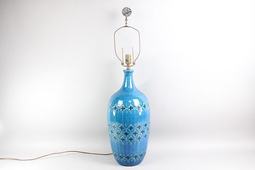 Aldo Londi Bitossi Blue Ceramic Tall Table Lamp, Signed