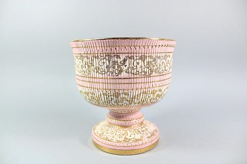 Mid Century Modern Bitossi Pink & Gold Ceramic Bowl, Italy