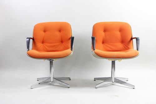 Pair of Orange Mid Century Modern Office Chairs by Steelcase
