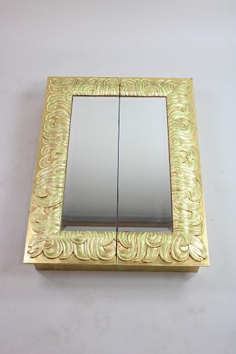 Hollywood Regency Gold Lacquered Mirror Wall Cabinet Vanity