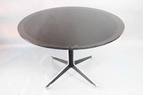 Mid-Century Modern Round Dining Table with Smoked Glass Top, Ward Bennett Style