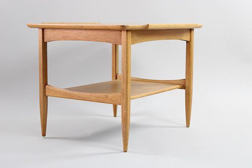 Mid Century Modern Two-Tiered Blonde Side Table