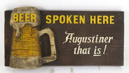 1970 Augustiner Beer "Is Spoken Here" Plastic Sign Columbus Ohio