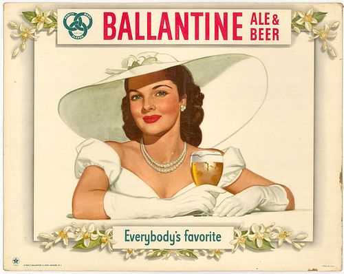 1955 Ballantine Ale Framed Easel-Back Sign Newark New Jersey