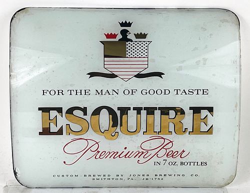 1955 Esquire Beer ROG Sign Insert Reverse-Painted Glass Sign Smithton Pennsylvania