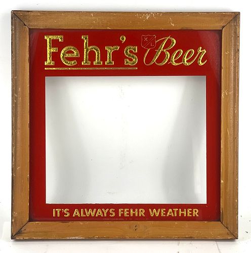 1949 Fehr's Beer License Holder Reverse-Painted Glass Sign Louisville Kentucky