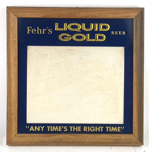 1955 Fehr's Liquid Gold Beer License Holder Reverse-Painted Glass Sign Louisville Kentucky