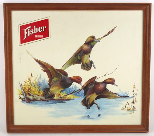 1958 Fisher Beer "Canvasback Ducks" Sign Salt Lake City Utah