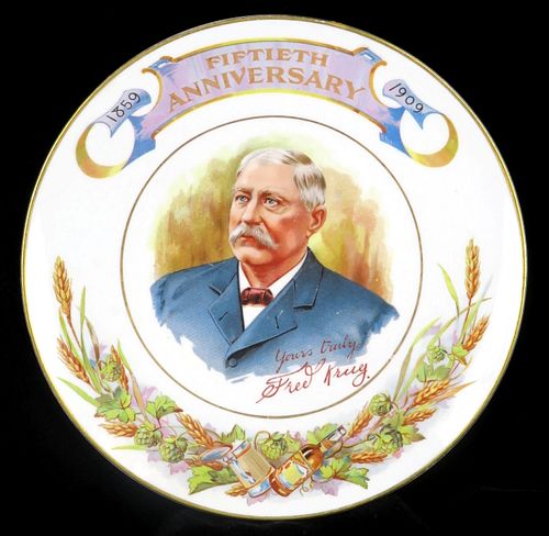1909 Fred Krug Brewery 50th Anniversary Presentation Plate Dishware Omaha Nebraska