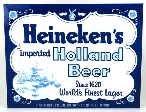 1950 Heineken's Beer TOC Tin Over Cardboard Sign Netherlands Amsterdam