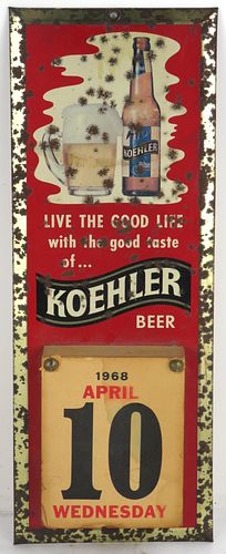 1968 Koehler Beer 1968 Calendar TOC Tin Over Cardboard Sign Erie Pennsylvania