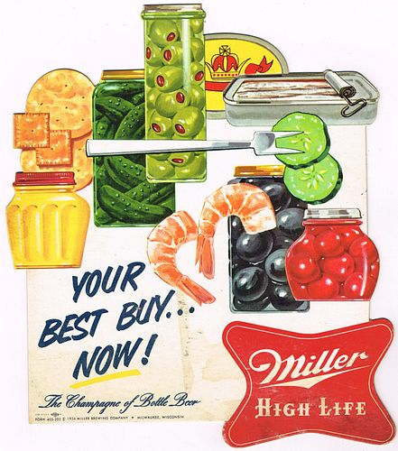 1954 Miller High Life Beer 2-Sided Cardboard Sign Milwaukee Wisconsin