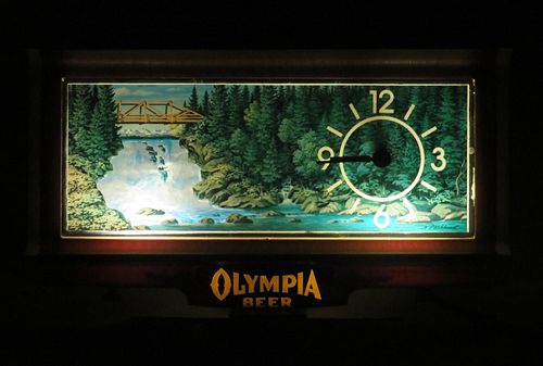 1969 Olympia Beer Moving Waterfall Clock Cash Register Sign Tumwater Washington