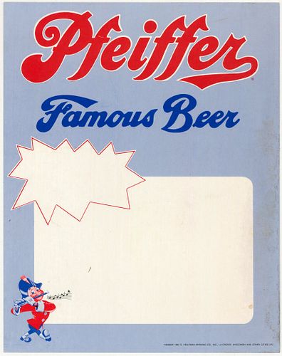 1982 Pfeiffer Famous Beer Point of Sale Sign Detroit (Frankenmuth) Michigan