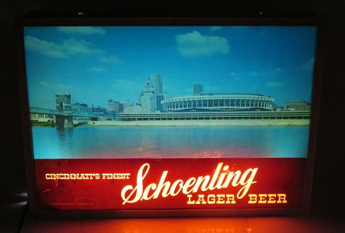 1954 Schoenling Beer Glass-Faced Illuminated Sign Cincinnati Ohio