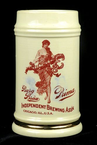 1898 Burg Brau/Prima Beers 6½ Inch Tall Stein Chicago Illinois