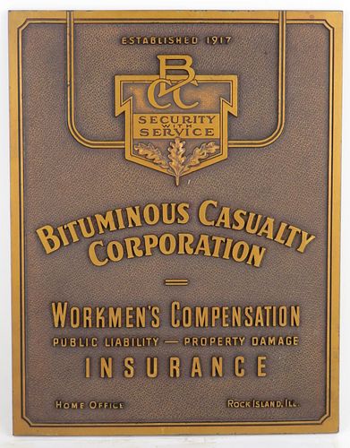 1940 Bituminous Casualty Corp. Composite Easel-back Sign Composite Sign 