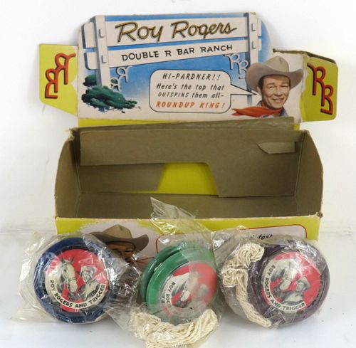 1955 Roy Rogers Yo-Yo Display w/3 Yoyos