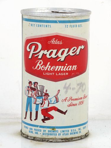 1967 Atlas Prager Bohemian Beer 12oz T36-06f Fan Tab Can South Bend Indiana