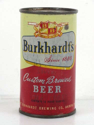1953 Burkhardt's Custom Brewed Beer 12oz 47-09v Flat Top Can Akron Ohio