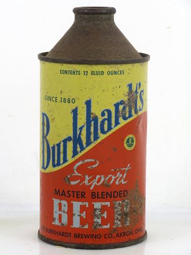 1947 Burkhardt's Export Beer 12oz 156-04 High Profile Cone Top Can Akron Ohio