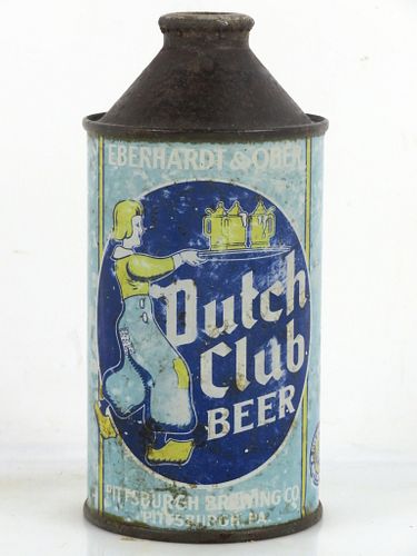 1946 Dutch Club Beer 12oz 160-06 High Profile Cone Top Can Pittsburgh Pennsylvania