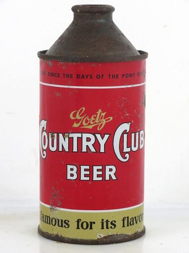 1950 Goetz Country Club Beer 12oz 165-21 High Profile Cone Top Can St. Joseph Missouri